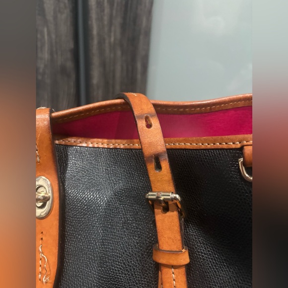 Dooney & Bourke Large Leather Shoulder Tote - Black with Striped interior
. - Picture 10 of 14